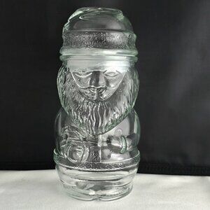 Santa Claus Glass Storage Jar 8.5" refillable lid Christmas terrarium vtg figura